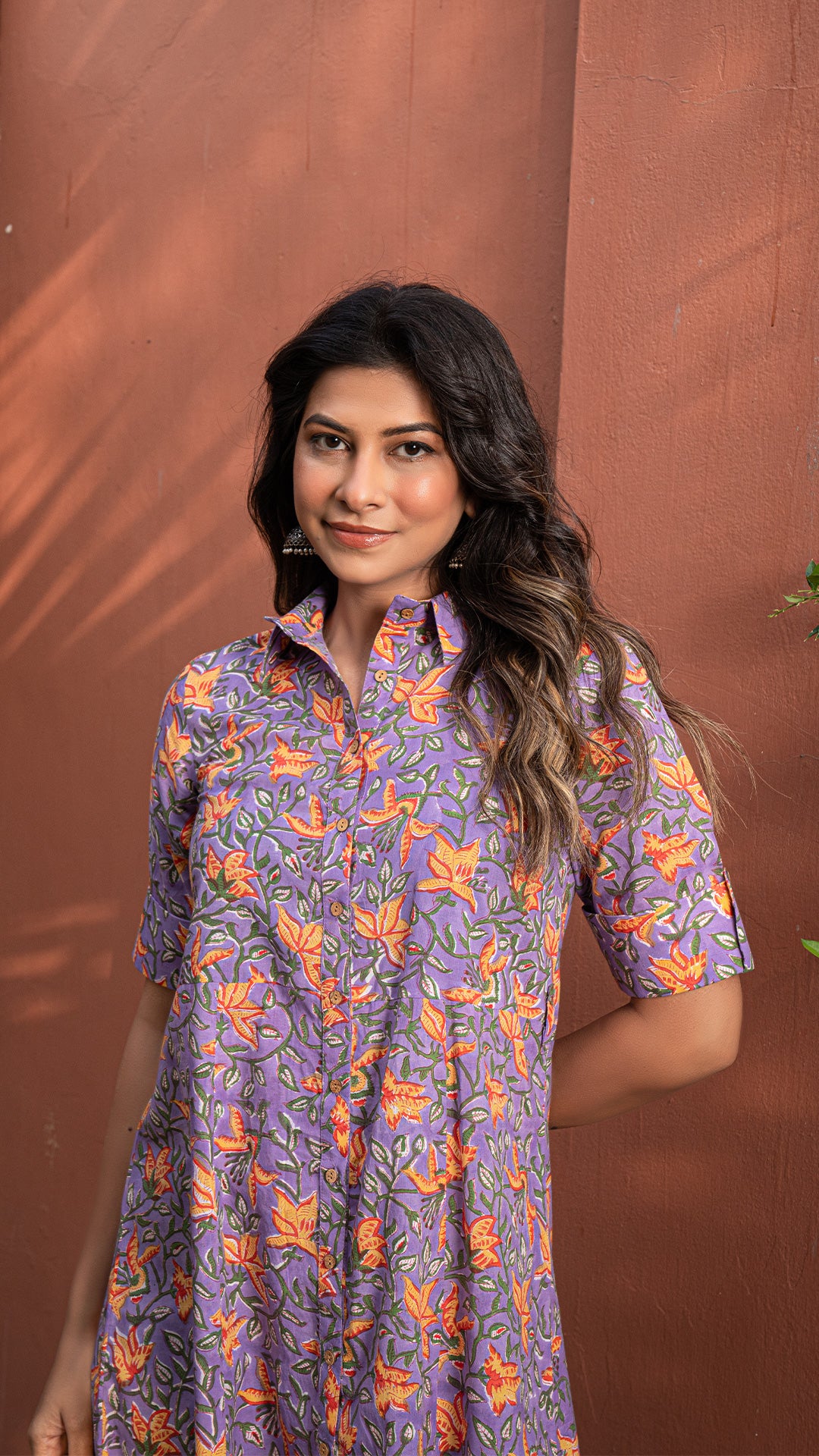 Sajal Sanganeri Hand Block Cotton Shirt Dress : Lavender