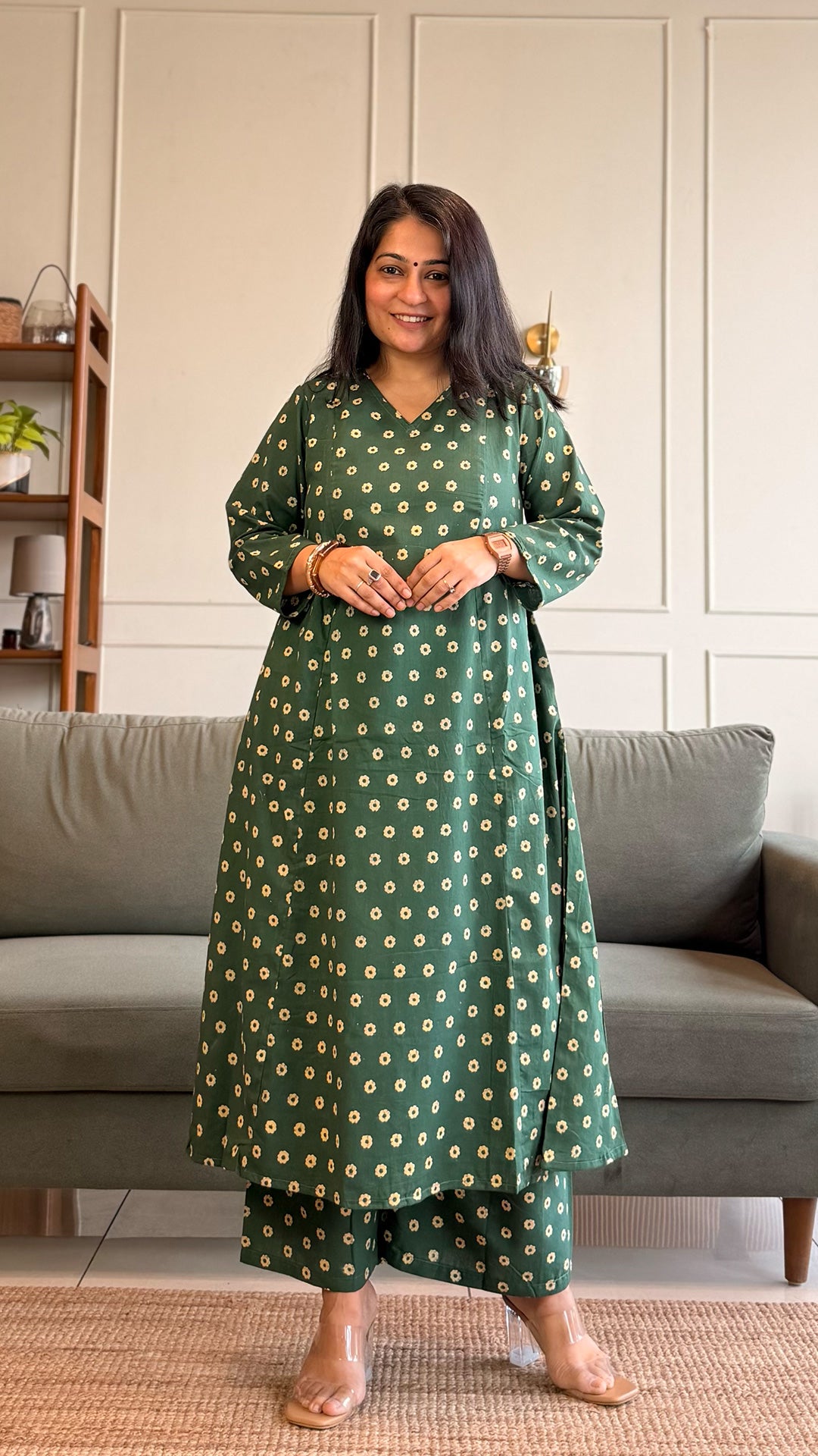 Naaz Kali Kurta In Cotton - Green