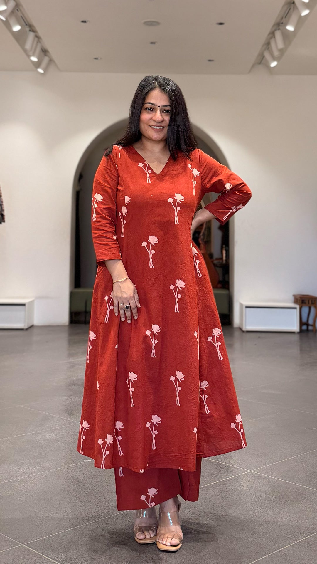 Sanaya Ajrakh Cotton Hand Block Kurta Set- Red