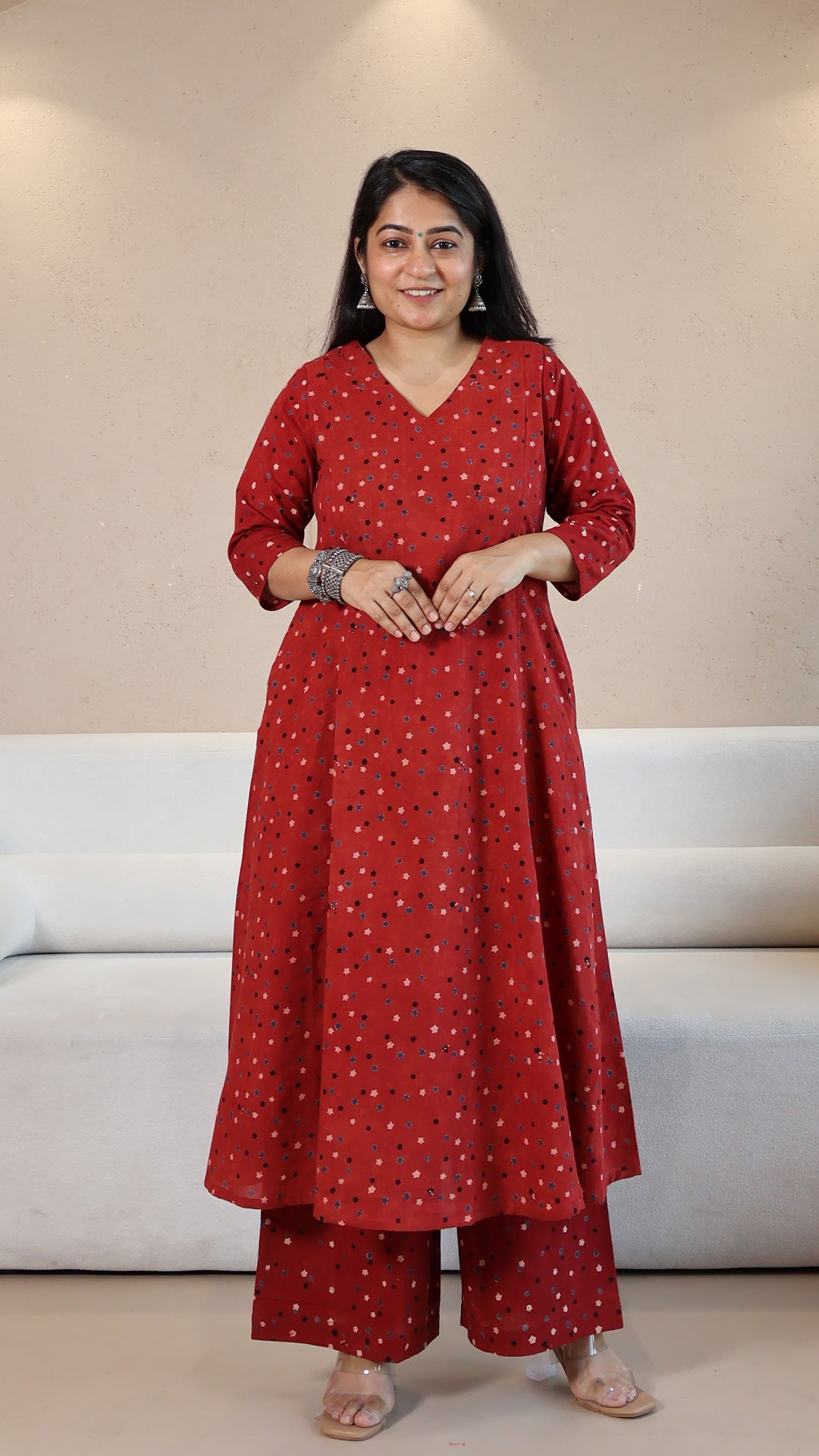 Red Stars Ajrakh Cotton Hand Block Kurta