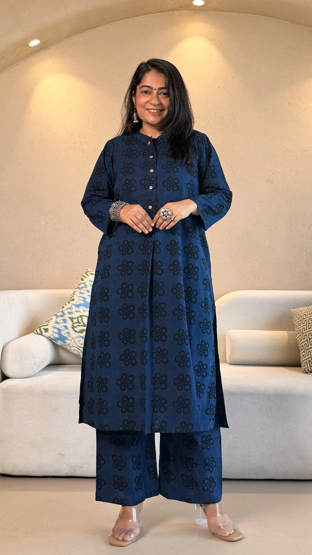 Ishita Ajrakh Cotton Co-ord - Indigo/Black