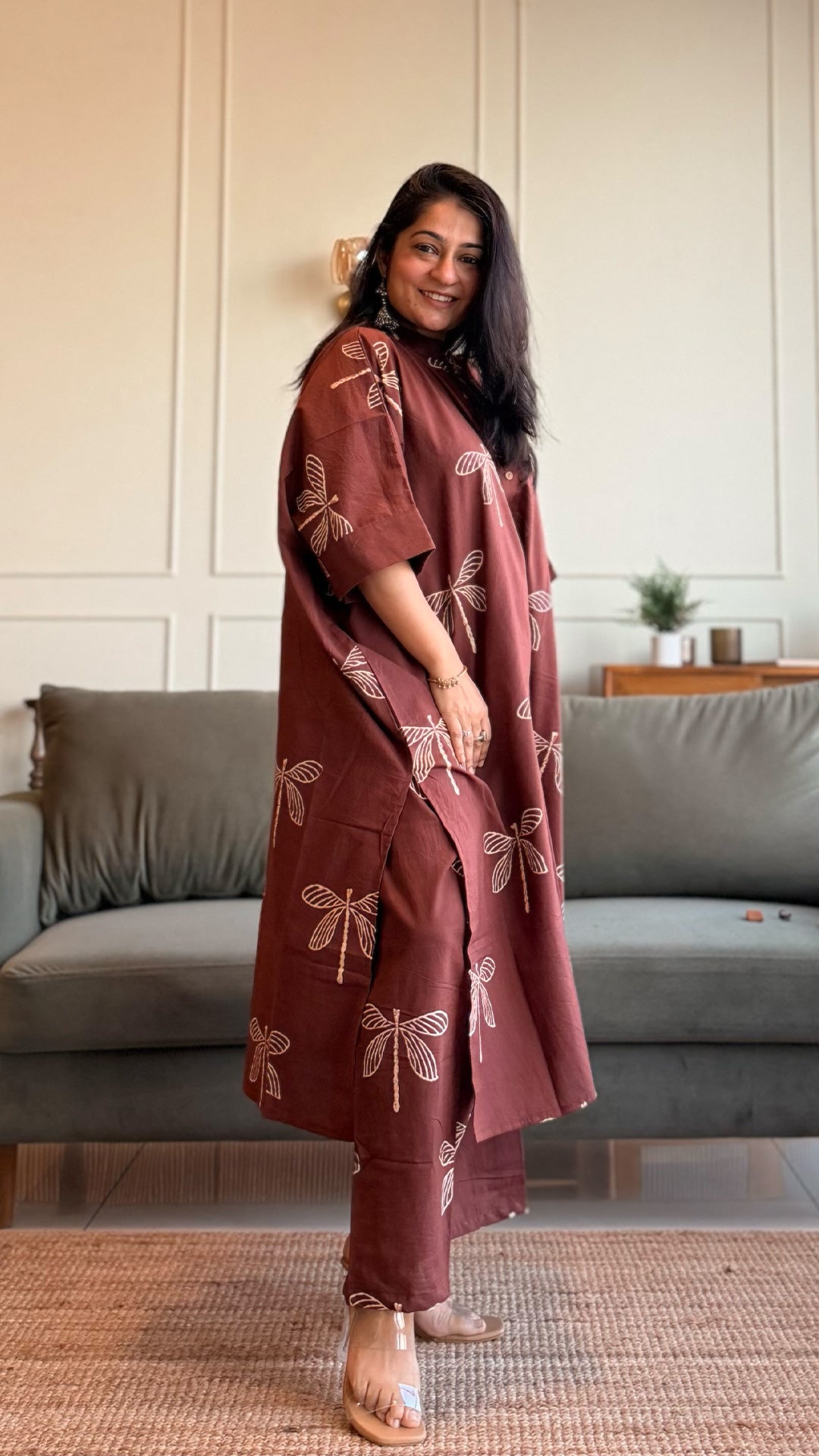 Kate Cotton Kaftan Co-ord - Burgundy