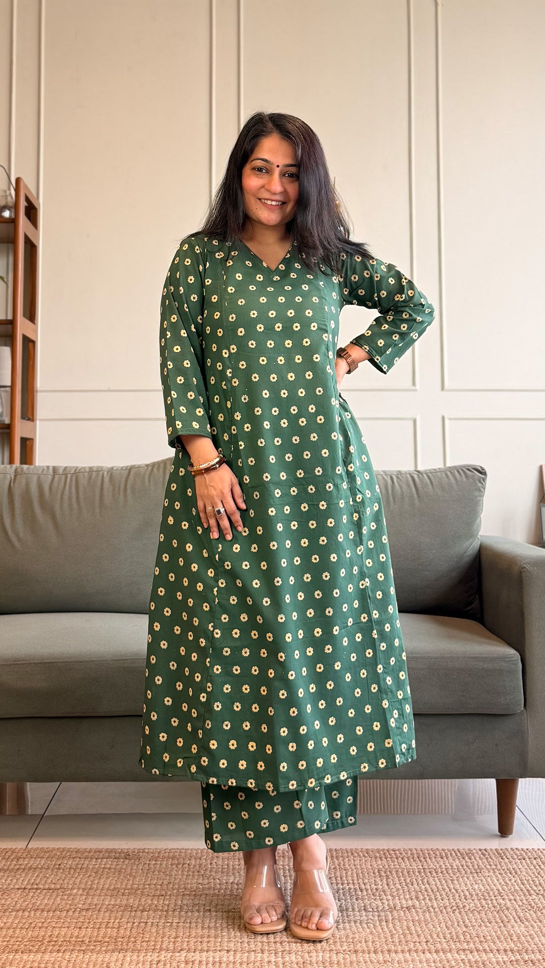 Naaz Kali Kurta In Cotton - Green