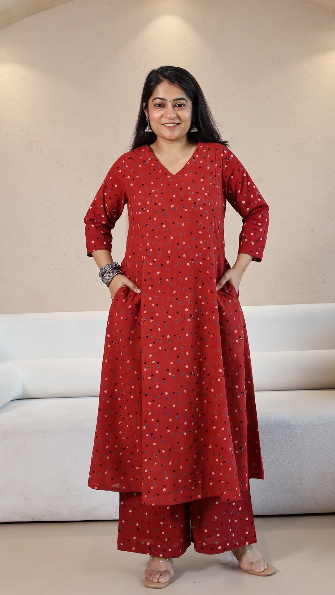 Red Stars Ajrakh Cotton Hand Block Kurta