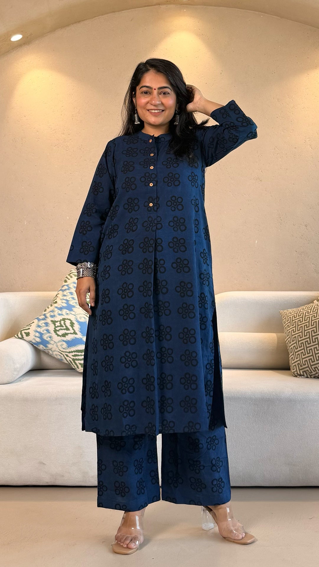 Ishita Ajrakh Cotton Co-ord - Indigo/Black