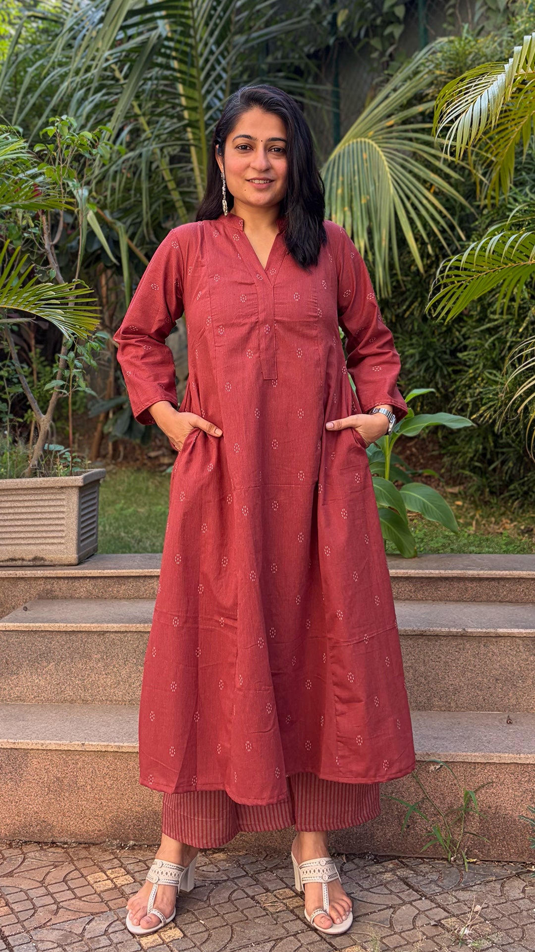 Sabaa Rust Hand Woven Cotton Kurta