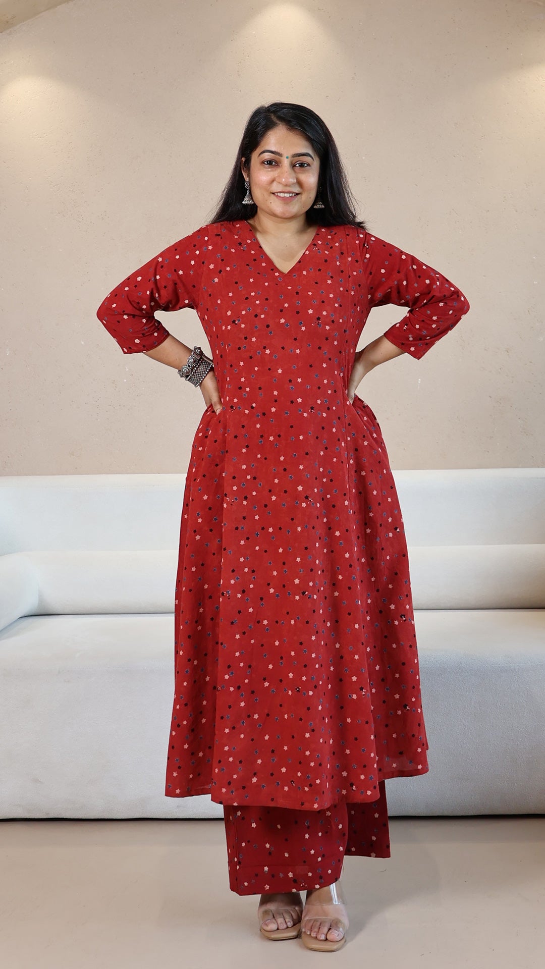 Red Stars Ajrakh Cotton Hand Block Kurta
