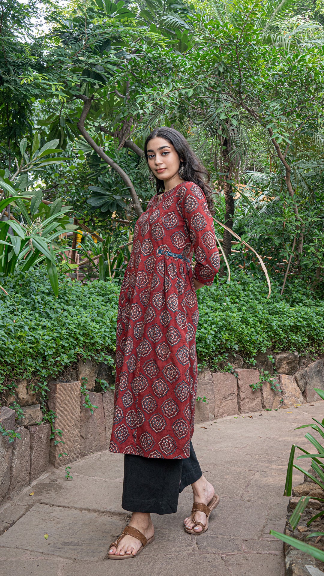 Mehal Ajrakh Block Print A Line Kurta - Red