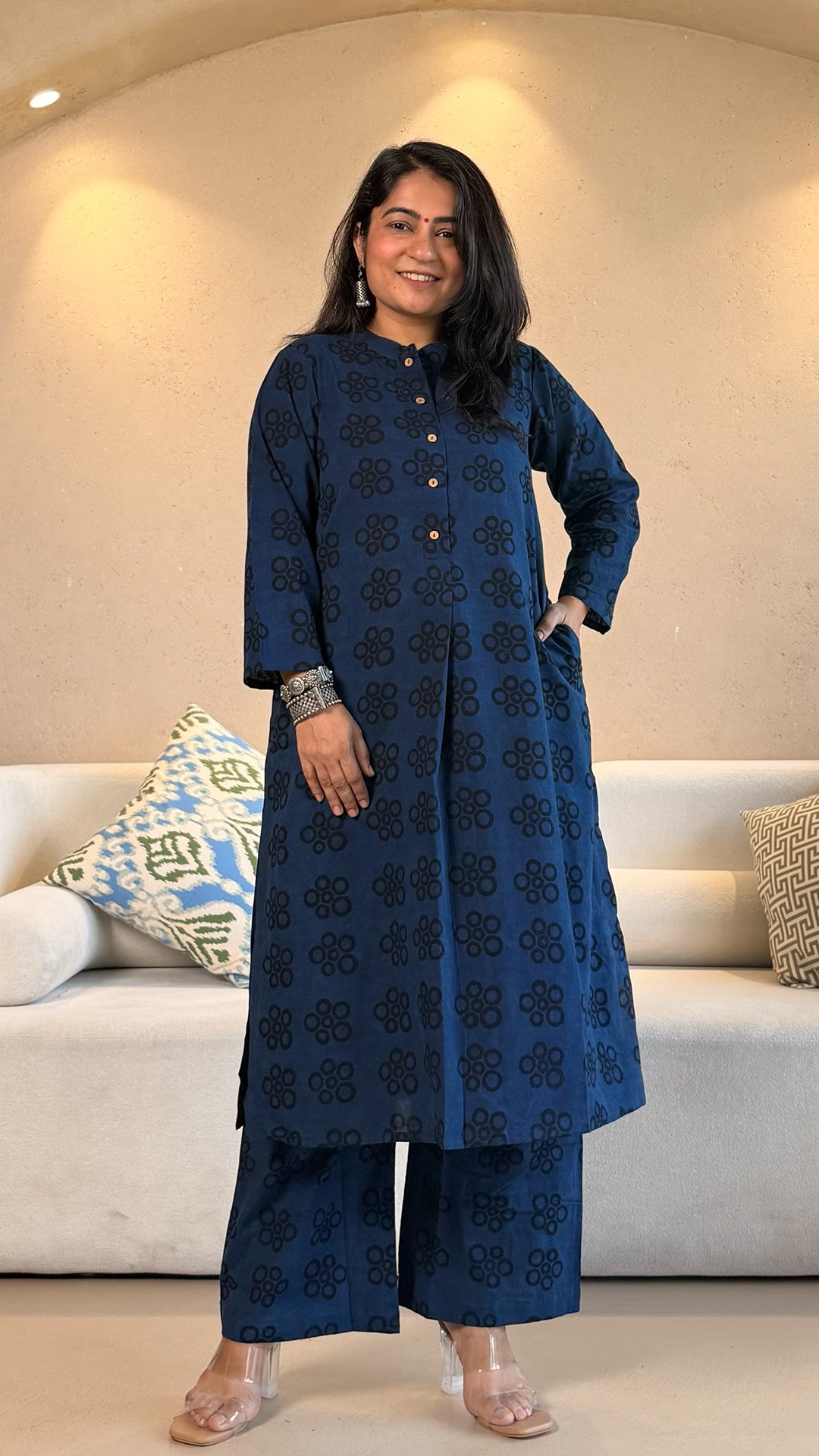 Ishita Ajrakh Cotton Co-ord - Indigo/Black