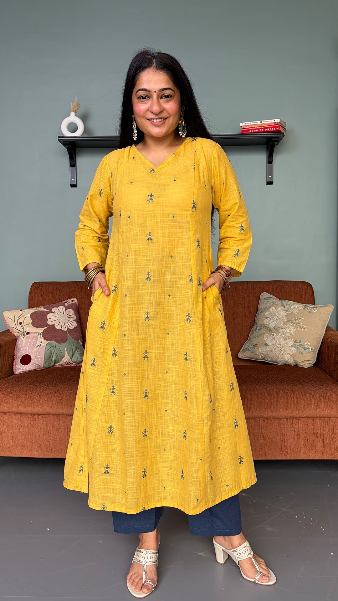 Nehal Yellow Hand Woven Kali Cotton Kurta