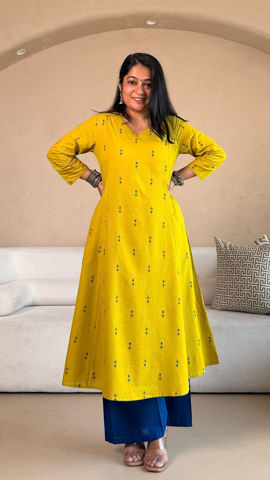 Swasti Handwoven Cotton Kurta - Lemon Green