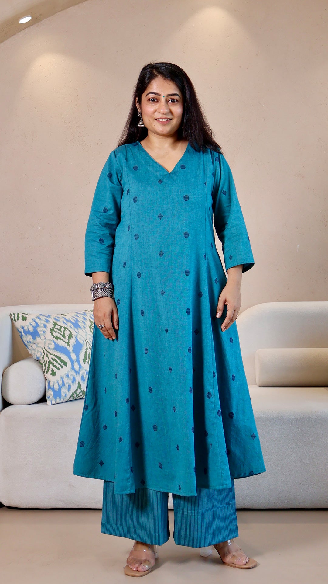 Sehra Handwoven Cotton Kurta - Turquoise
