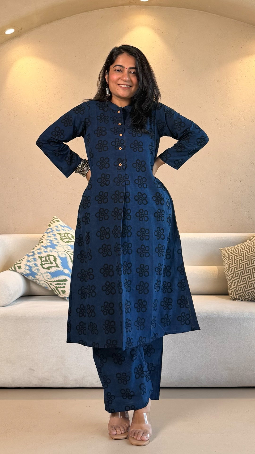 Ishita Ajrakh Cotton Co-ord - Indigo/Black