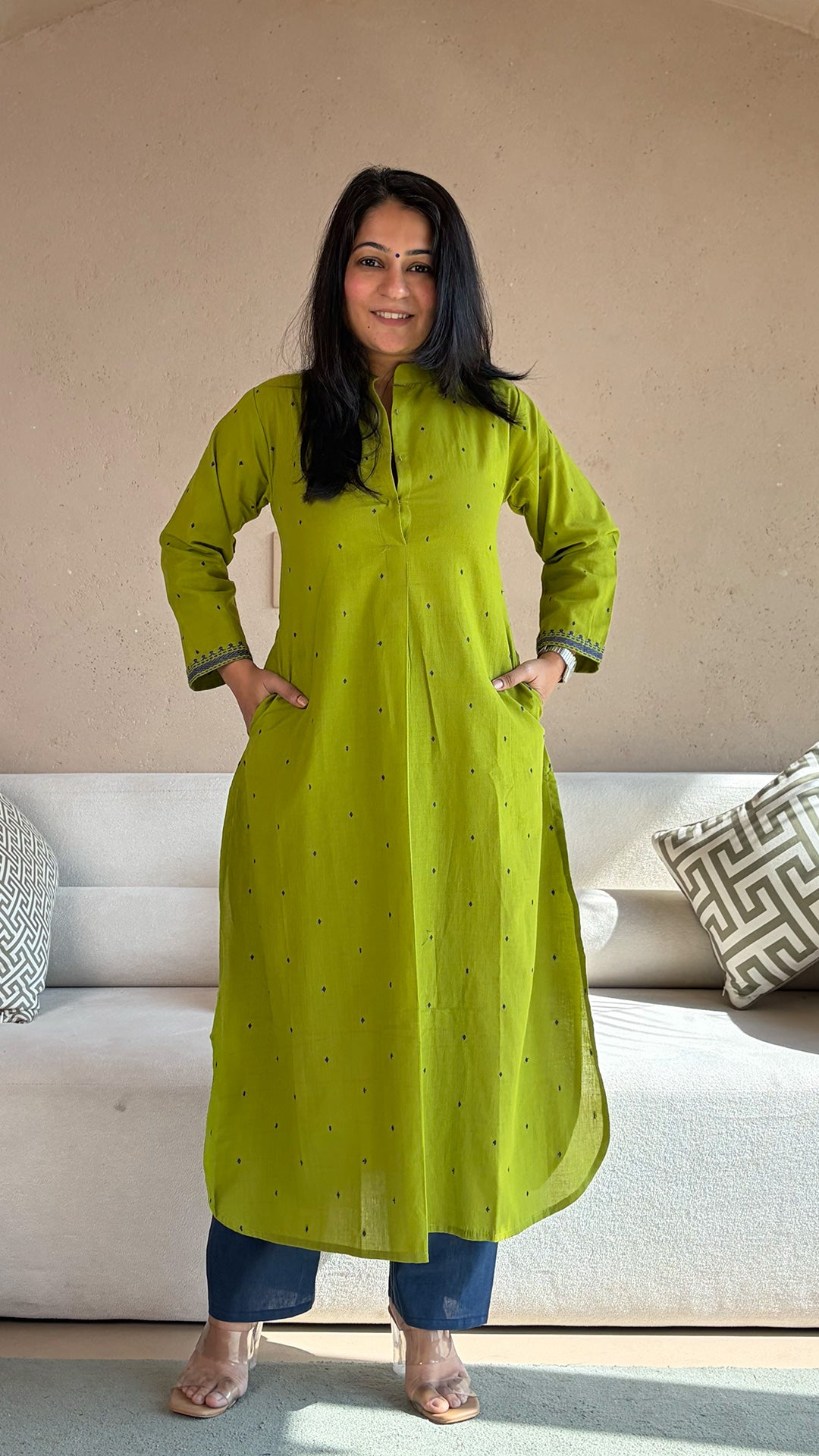 Mihika Green Hand Woven Cotton Kurta