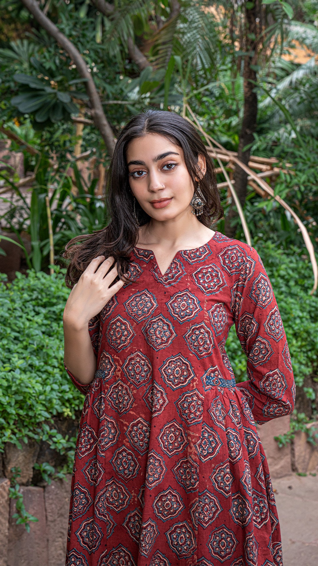 Mehal Ajrakh Block Print A Line Kurta - Red