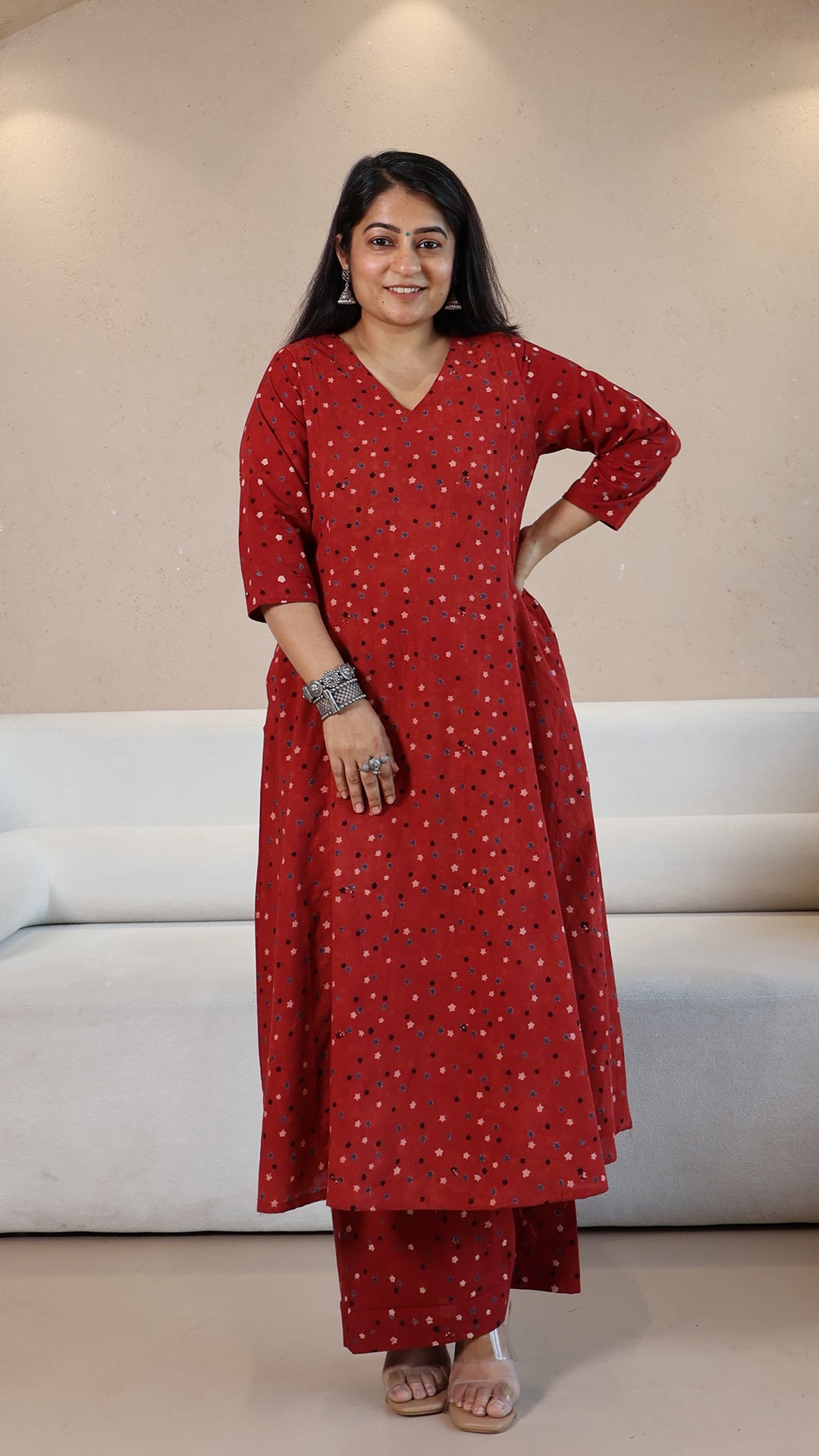 Red Stars Ajrakh Cotton Hand Block Kurta