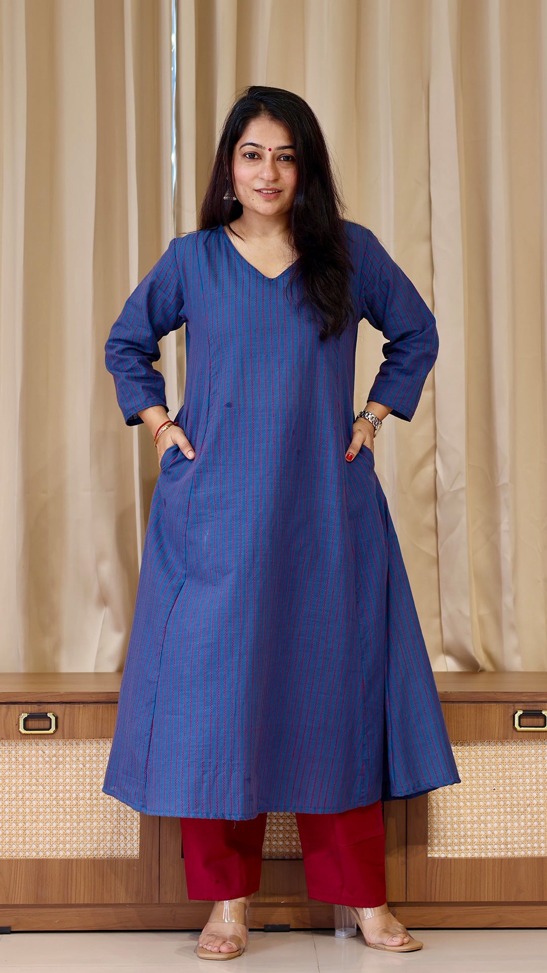 Blue Stripes Handwoven Cotton Kurta