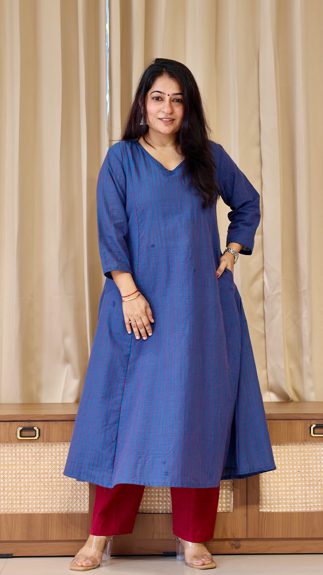 Blue Stripes Handwoven Cotton Kurta