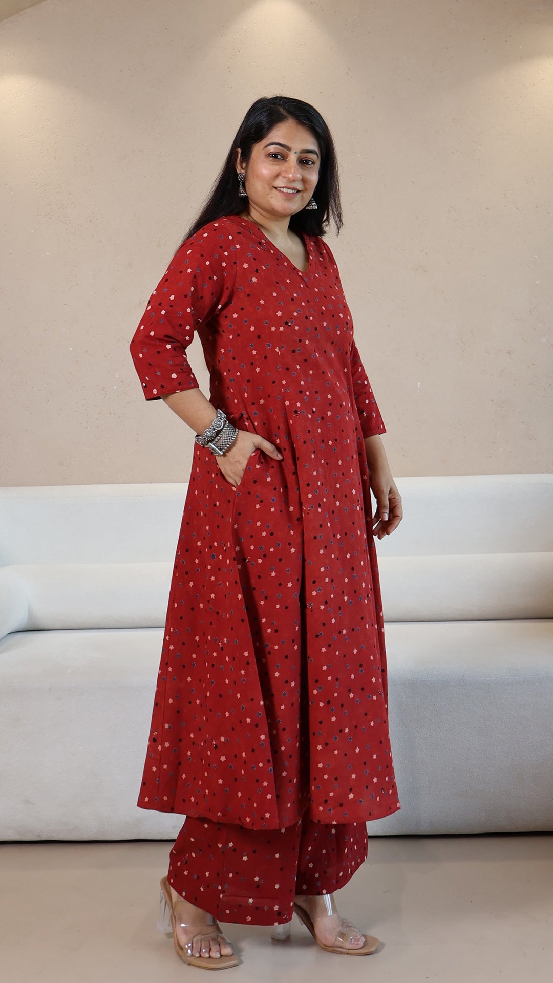 Red Stars Ajrakh Cotton Hand Block Kurta
