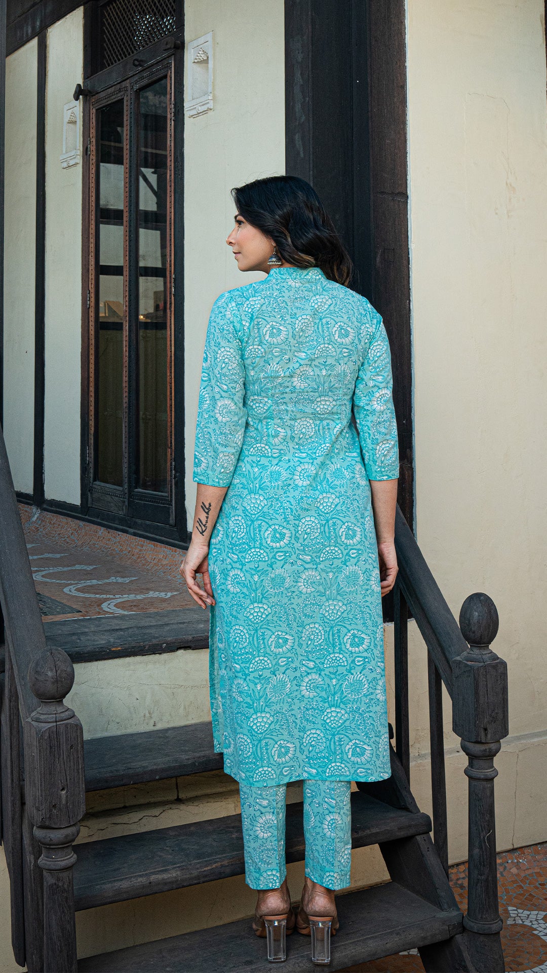 Brinda Sanganeri Hand Block Kurta - Pastel Turquoise