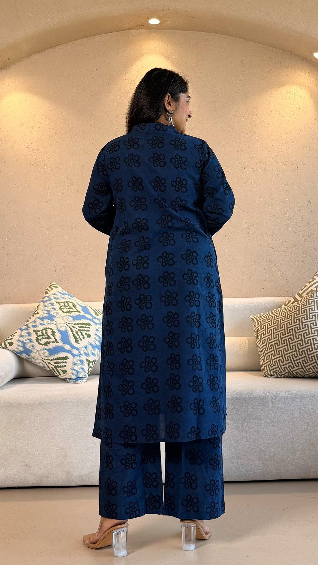 Ishita Ajrakh Cotton Co-ord - Indigo/Black