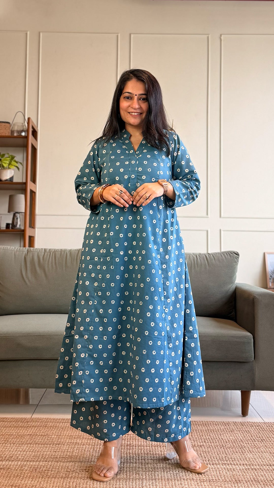 Rachael Kali Kurta In Cotton - Blue