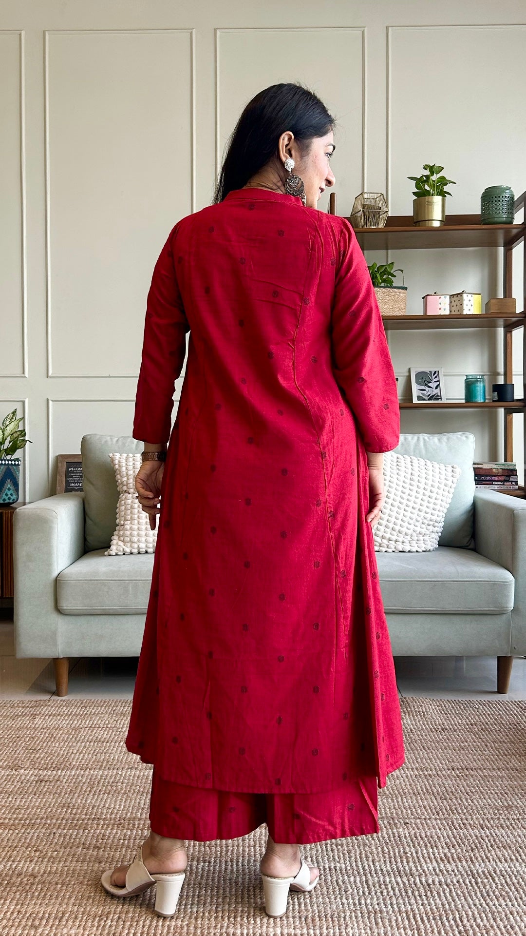 Simran Red Hand Woven Kali Cotton Kurta