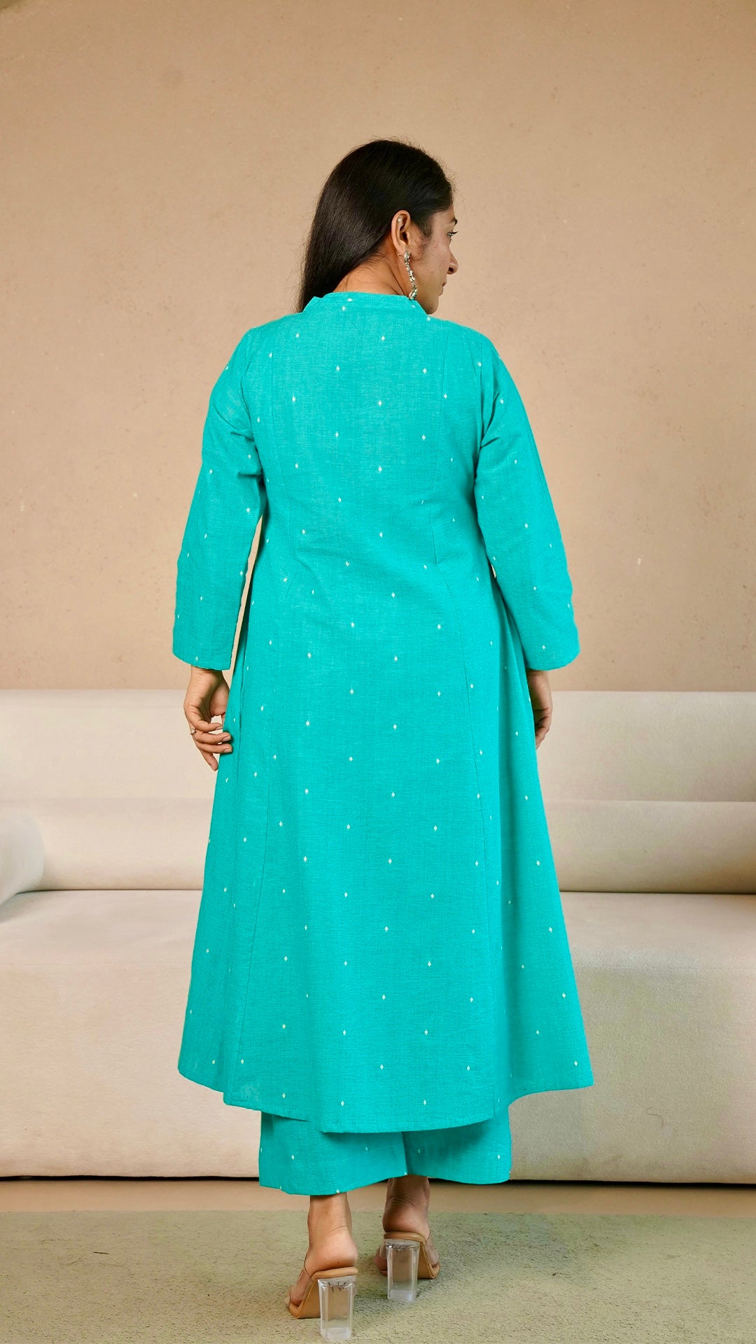 Freya Hand Woven Kali Cotton Kurta - Green