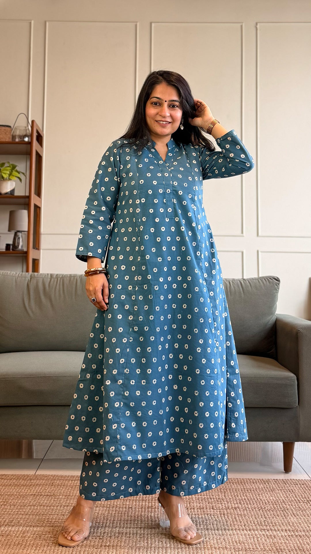 Rachael Kali Kurta In Cotton - Blue