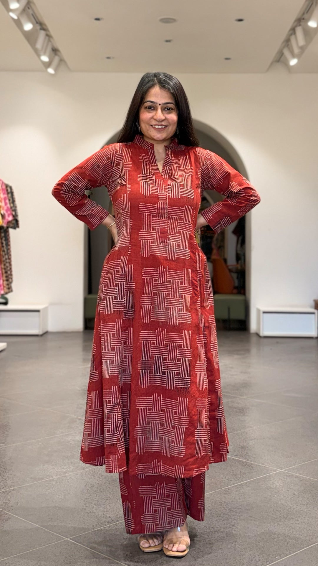 Radhika Ajrakh Cotton Hand Block Kurta Set- Red