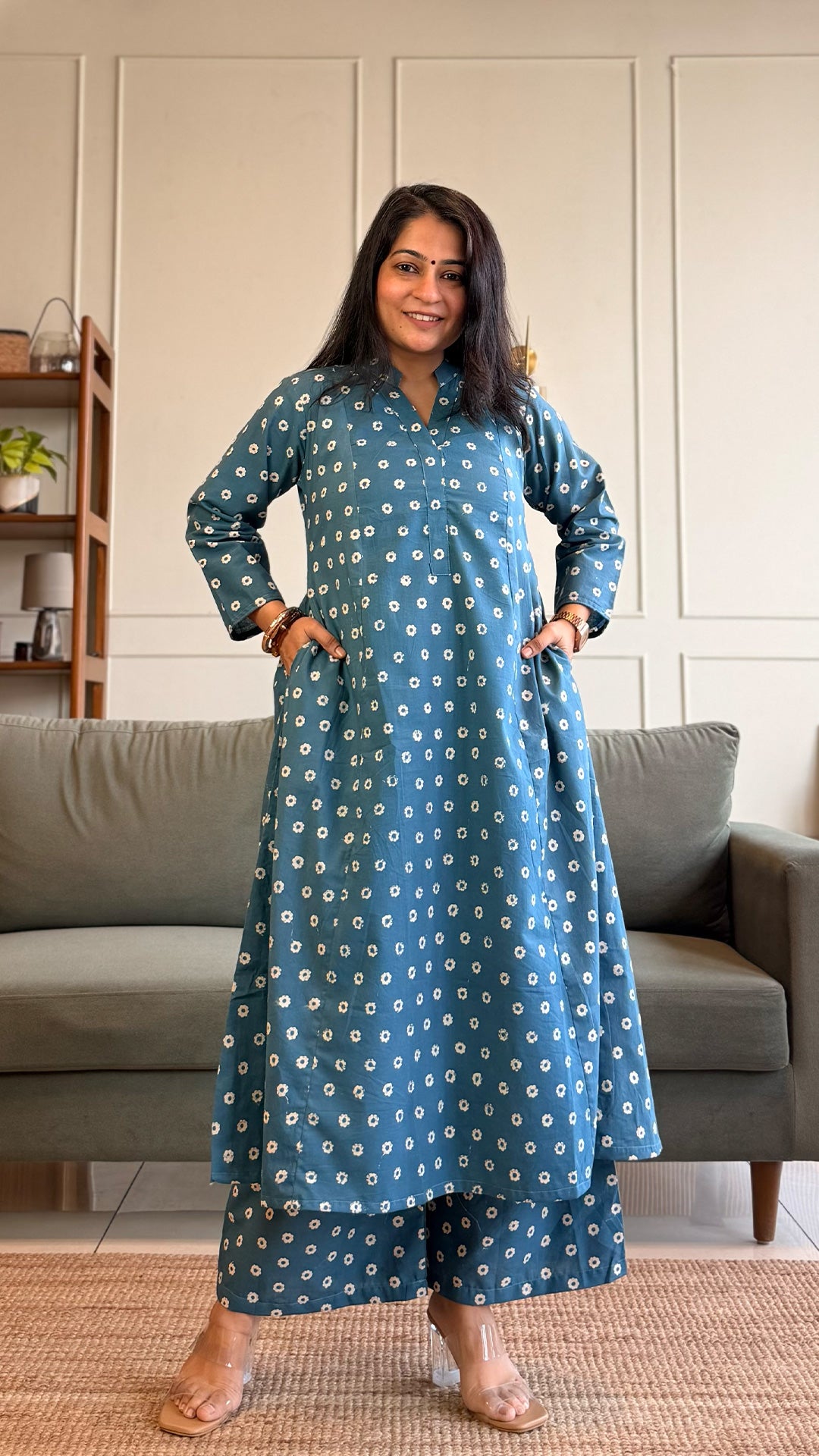 Rachael Kali Kurta In Cotton - Blue
