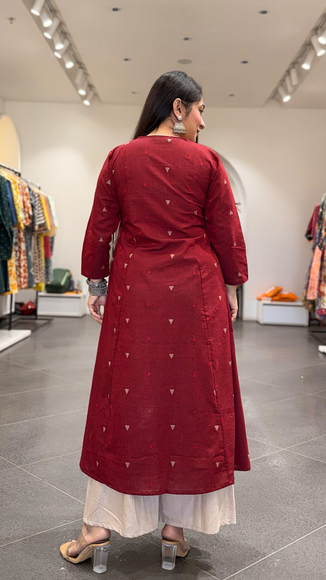 Tara Hand Woven Kali Kurta In Cotton - Maroon