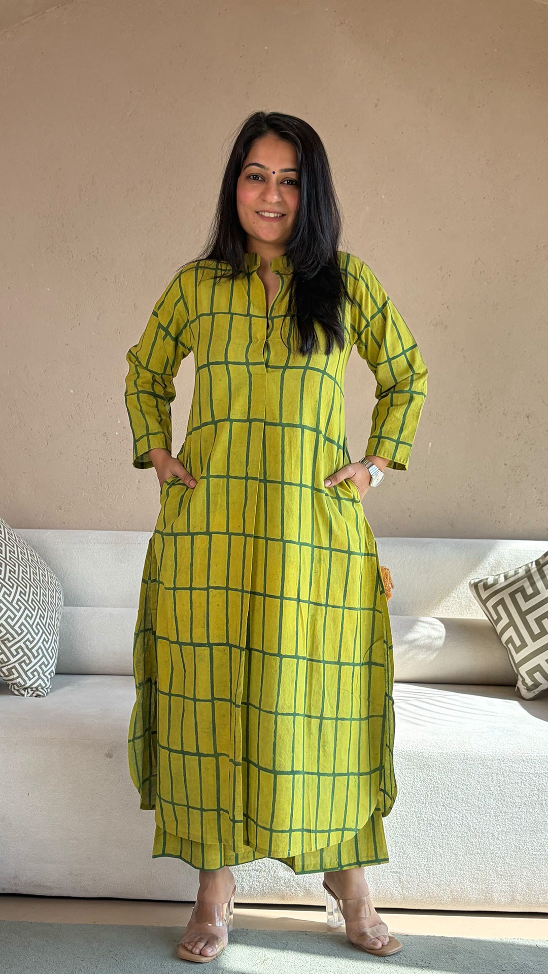 Brinda Ajrakh Handblock Kurta In Cotton - Green