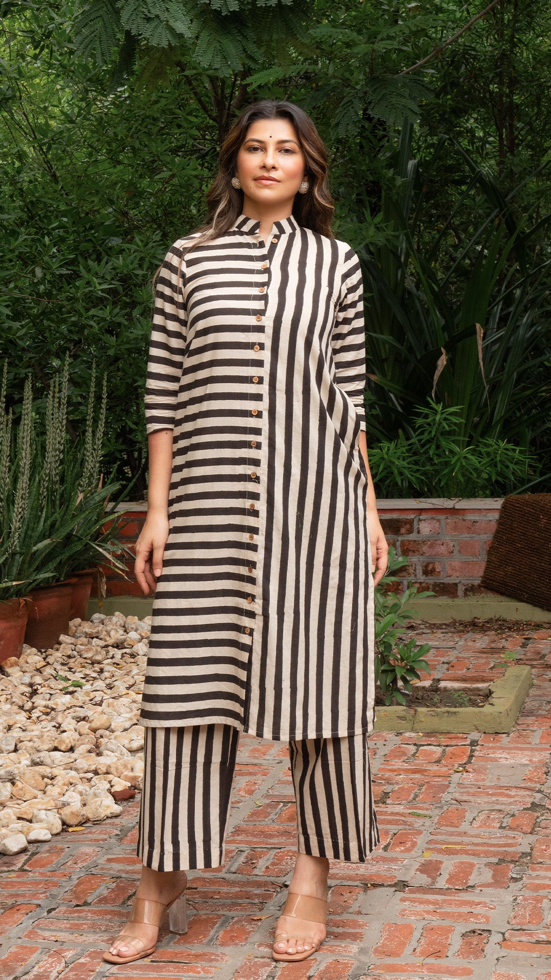 Black Stripes Hand Block Cotton Kurta