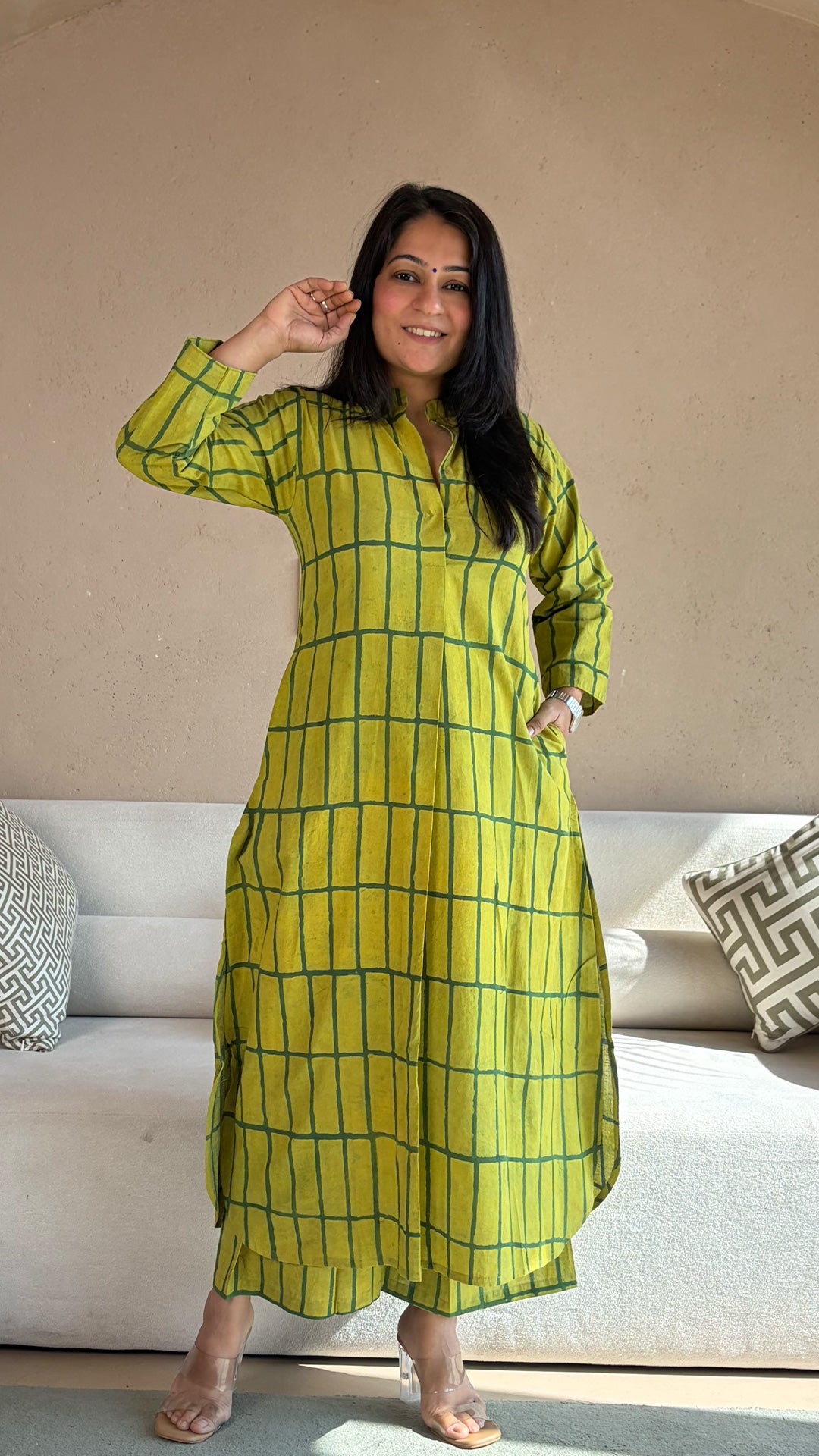 Brinda Ajrakh Handblock Kurta In Cotton - Green