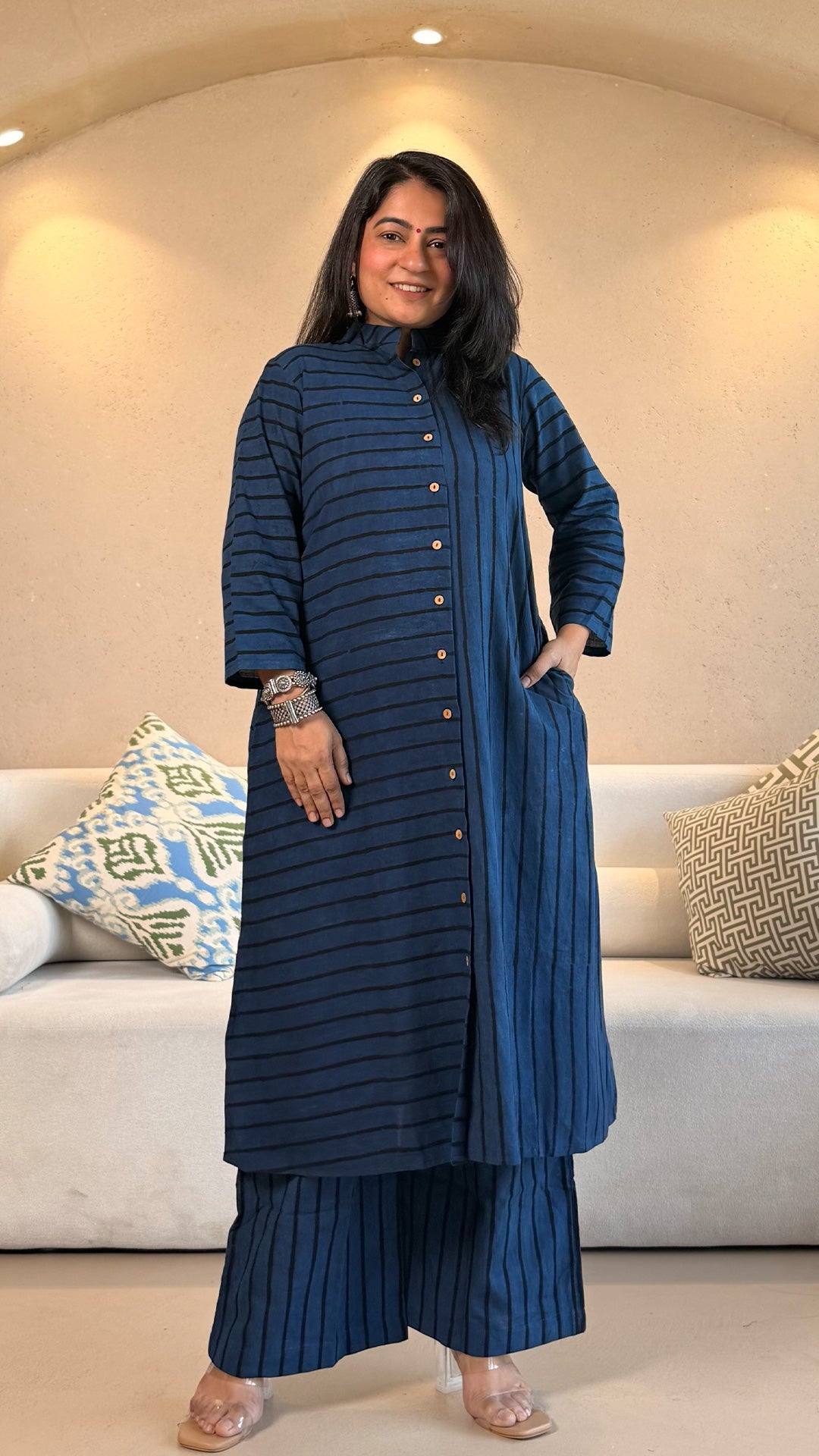 Indigo/Black Stripes Ajrakh Cotton Co-ord
