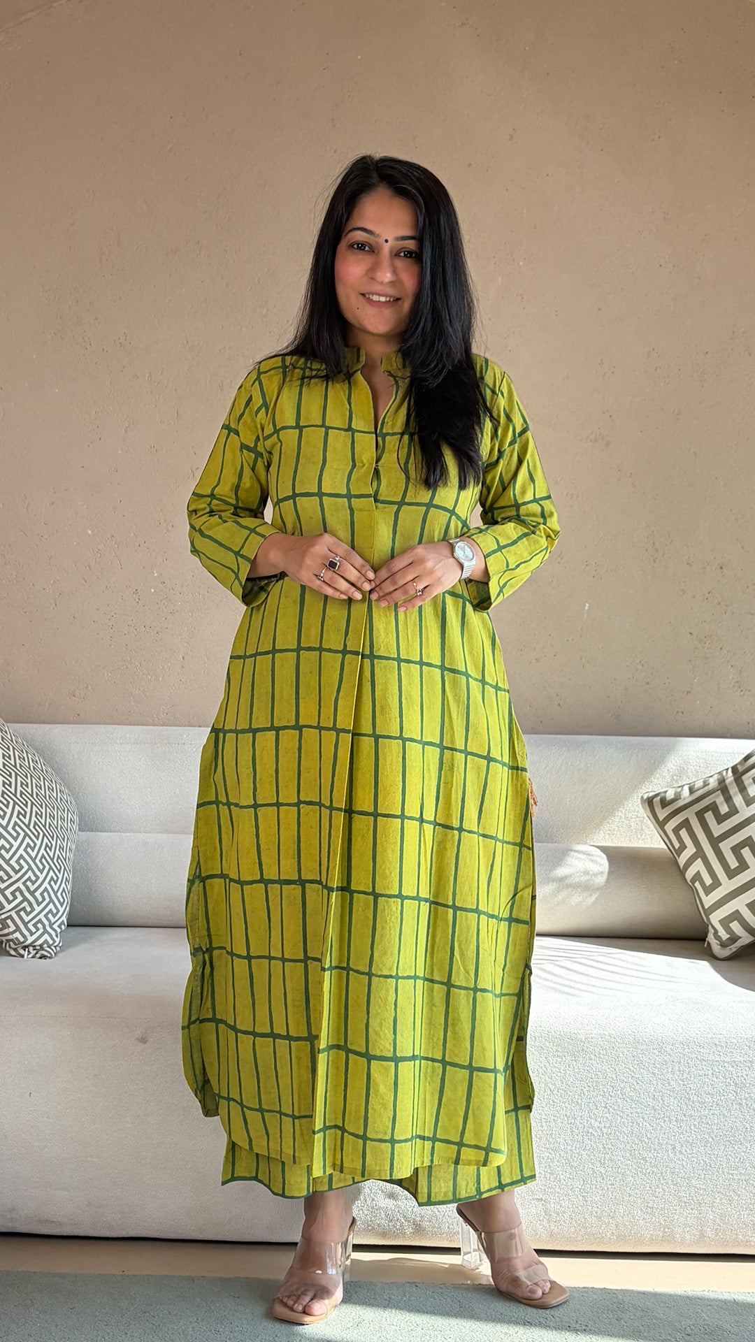 Brinda Ajrakh Handblock Kurta In Cotton - Green