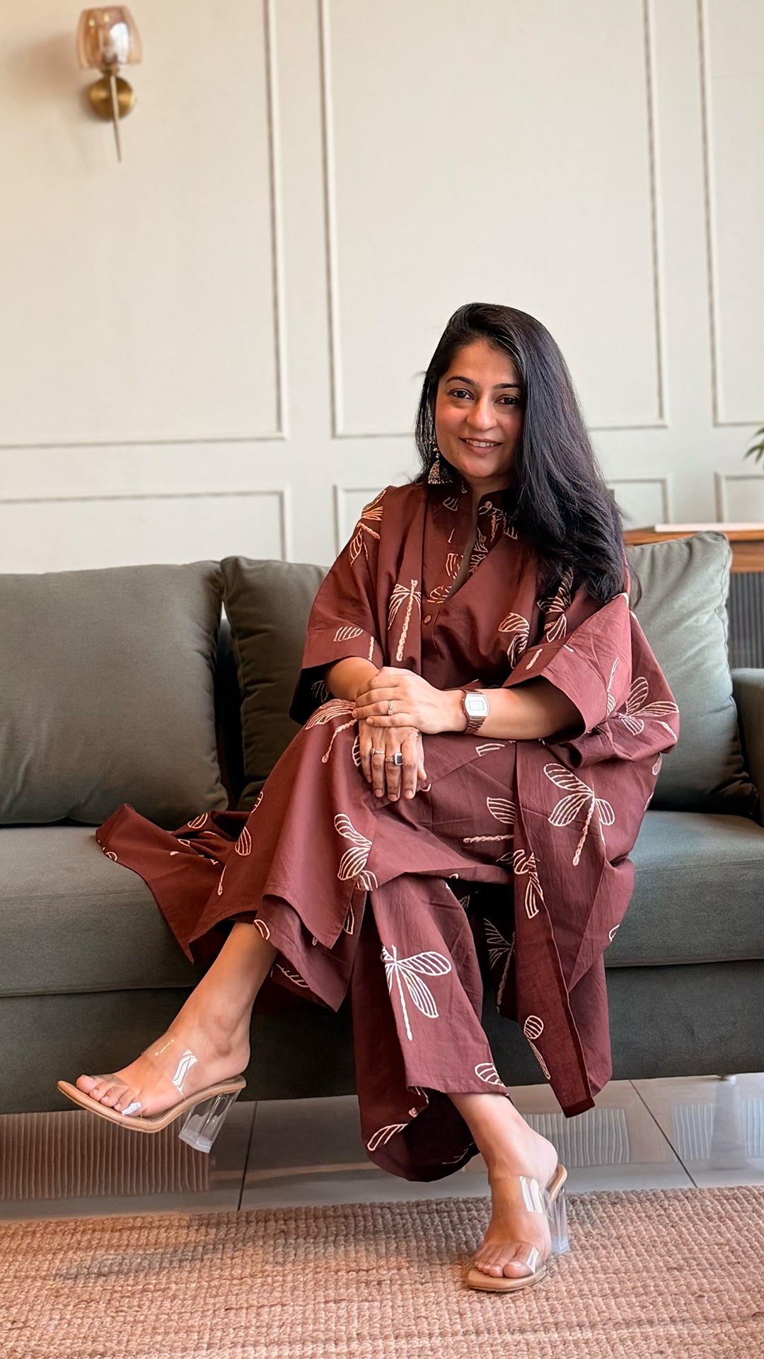 Kate Cotton Kaftan Co-ord - Burgundy