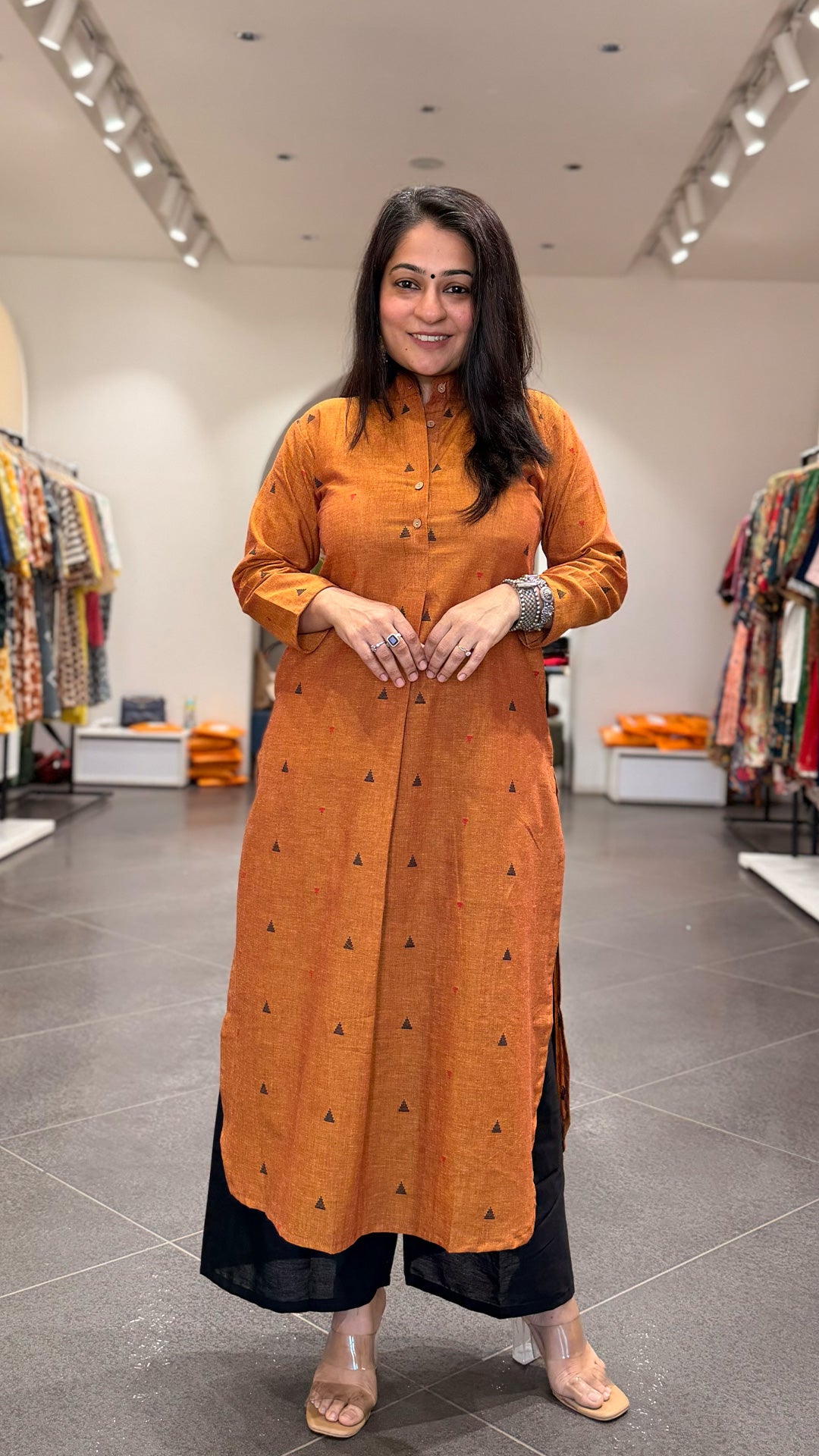 Ishita Orange Hand Woven Cotton Kurta