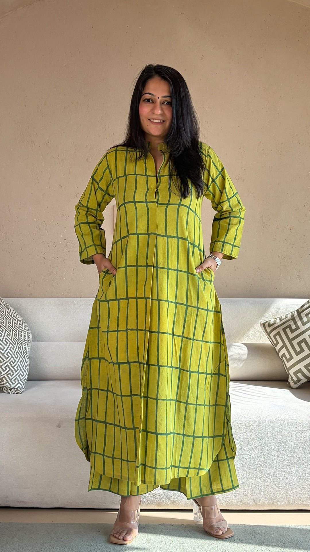 Brinda Ajrakh Handblock Kurta In Cotton - Green