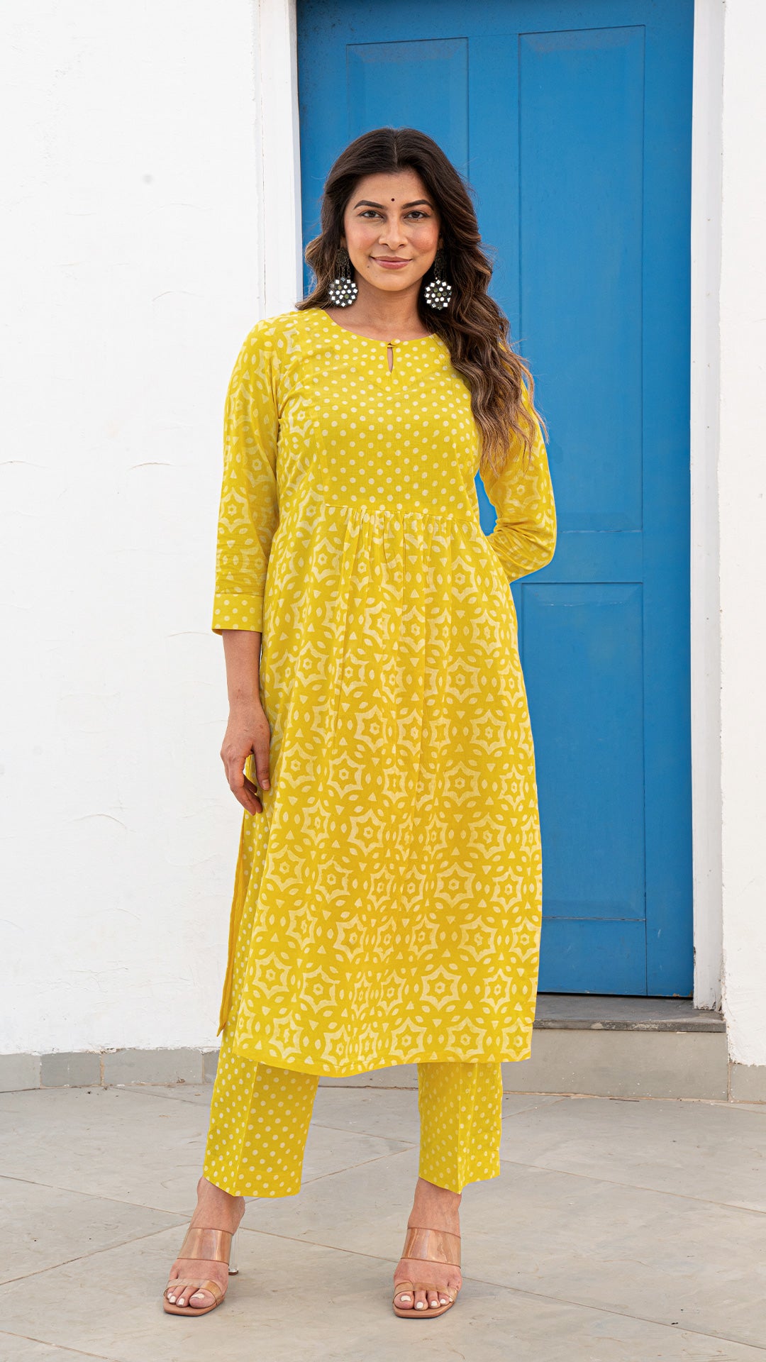 Anuja Yellow Dabu Kurta In Cotton