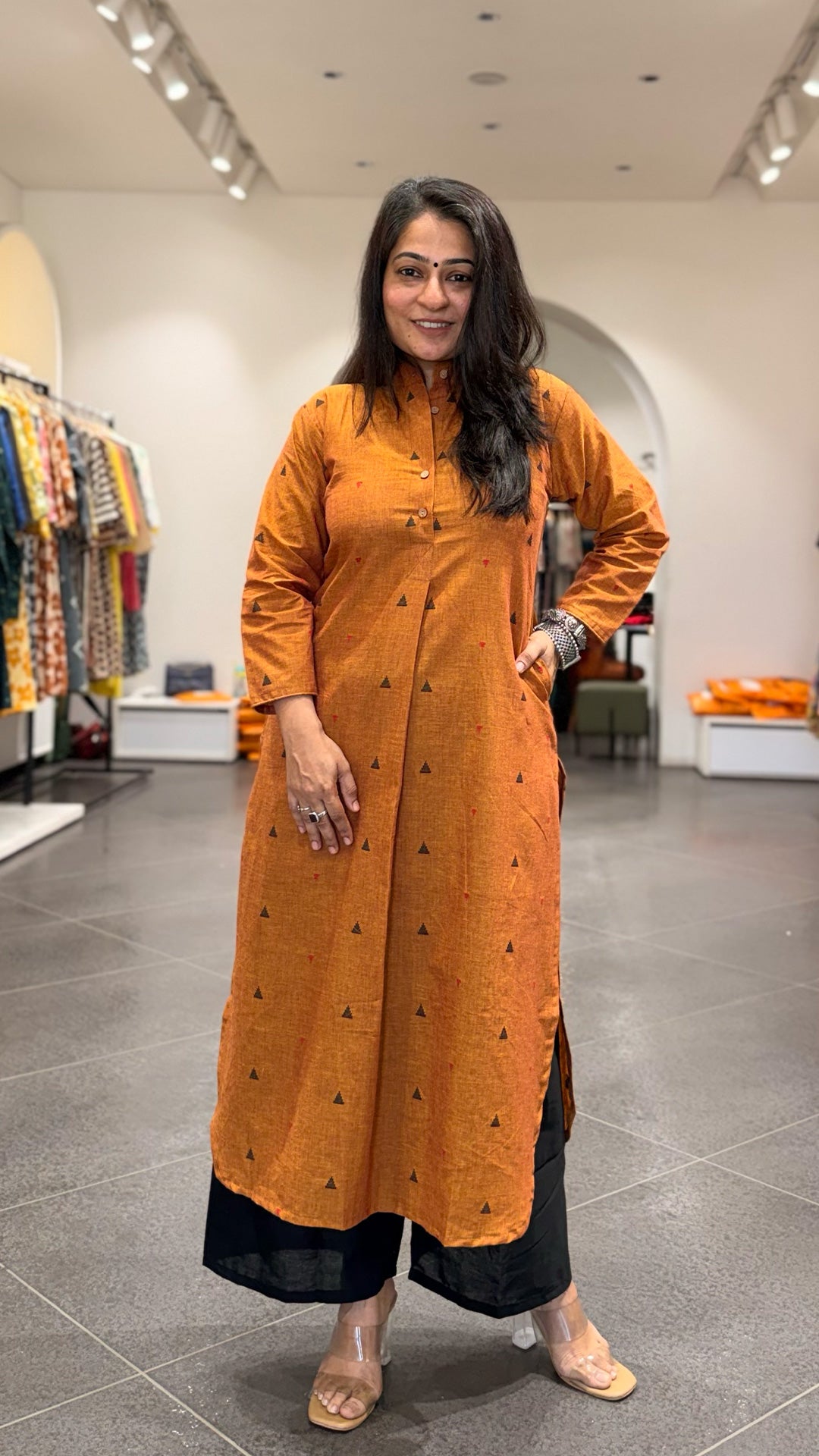 Ishita Orange Hand Woven Cotton Kurta