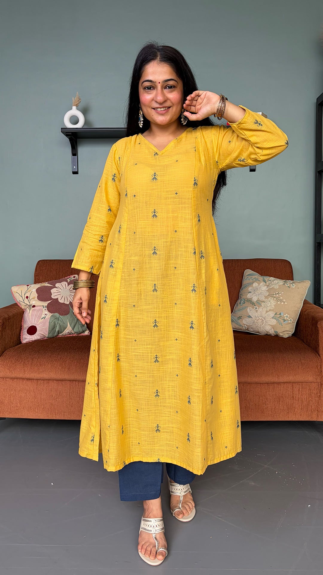 Nehal Yellow Hand Woven Kali Cotton Kurta
