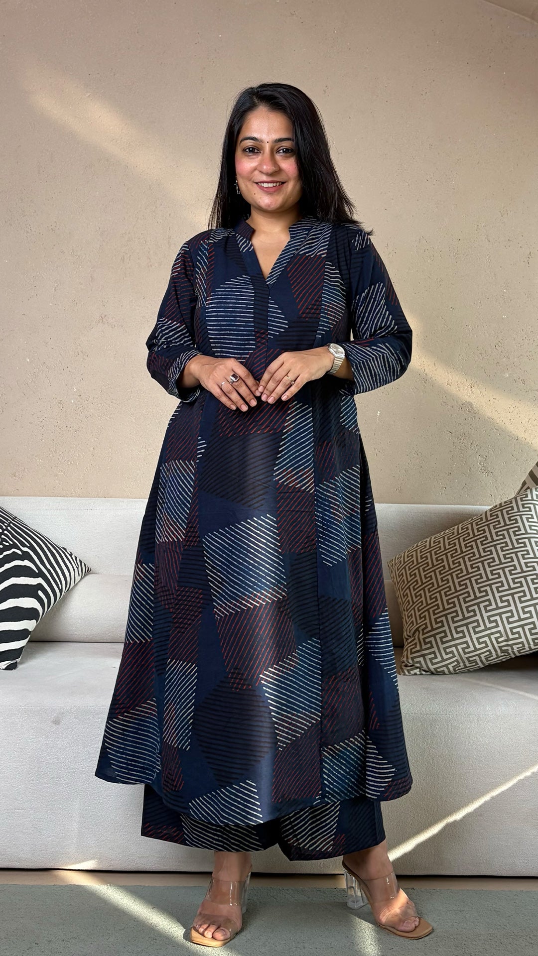 Natasha Ajrakh Kali Kurta In Cotton - Indigo