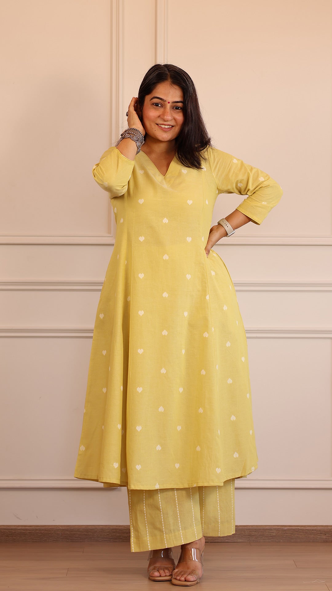 Hearts Handwoven Cotton Kurta - Yellow