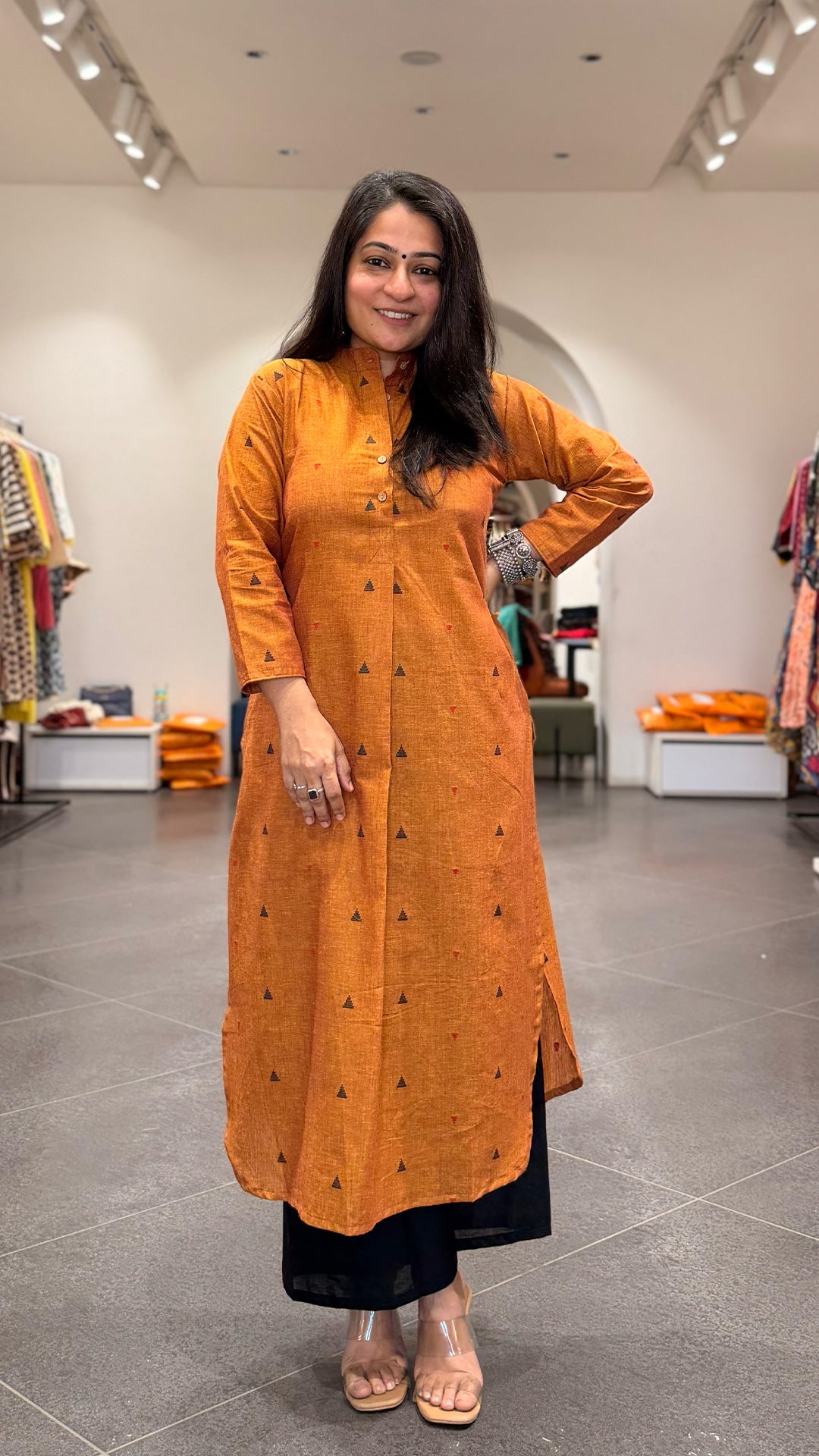 Ishita Orange Hand Woven Cotton Kurta