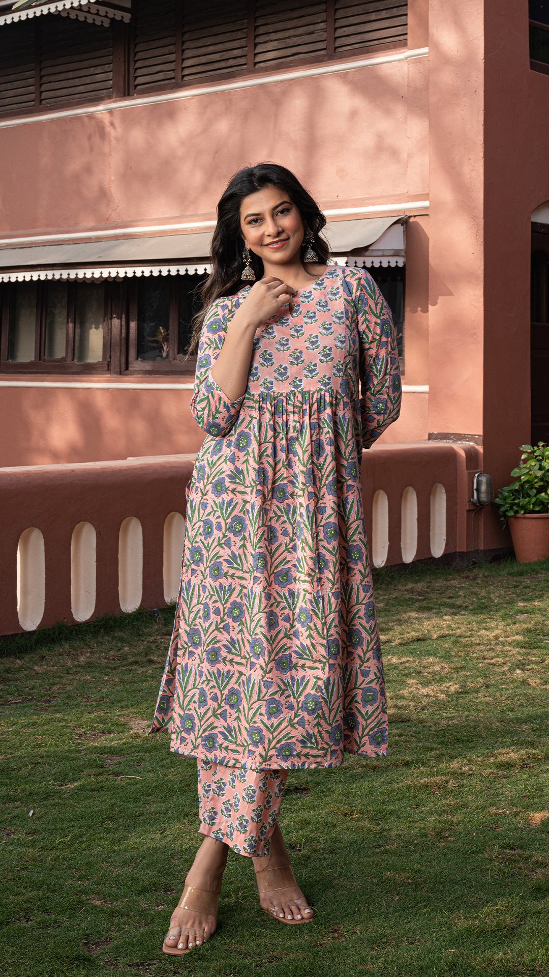 Aaisha Sanganeri Hand Block Cotton Kurta - Peach