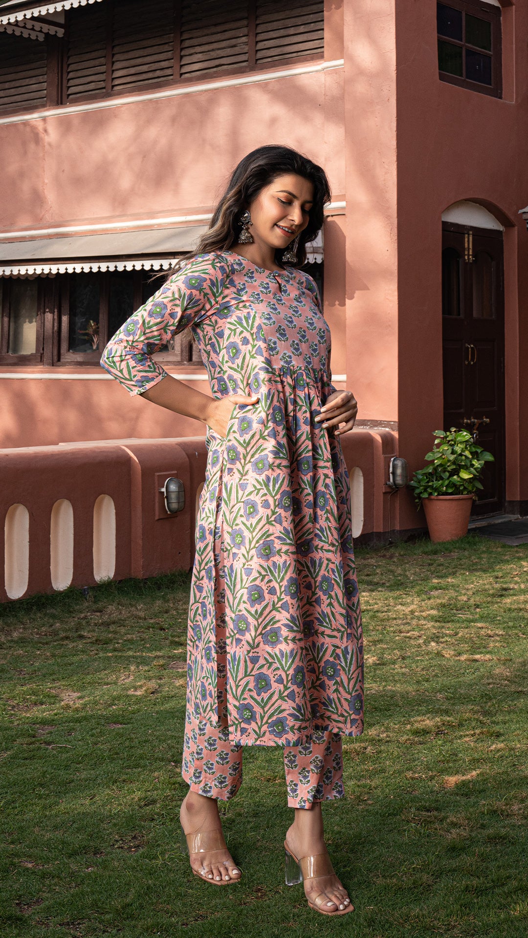 Aaisha Sanganeri Hand Block Cotton Kurta - Peach