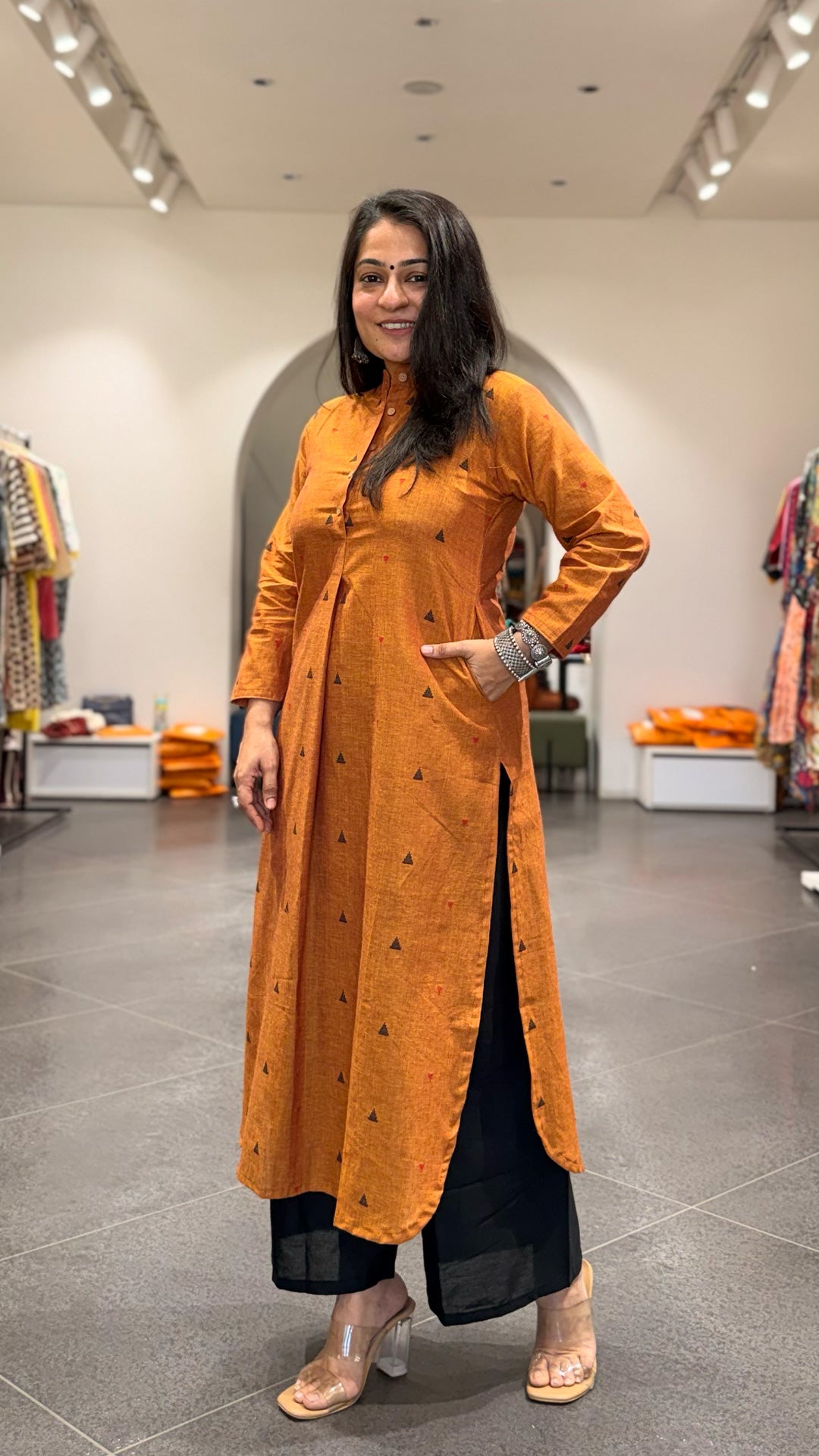 Ishita Orange Hand Woven Cotton Kurta