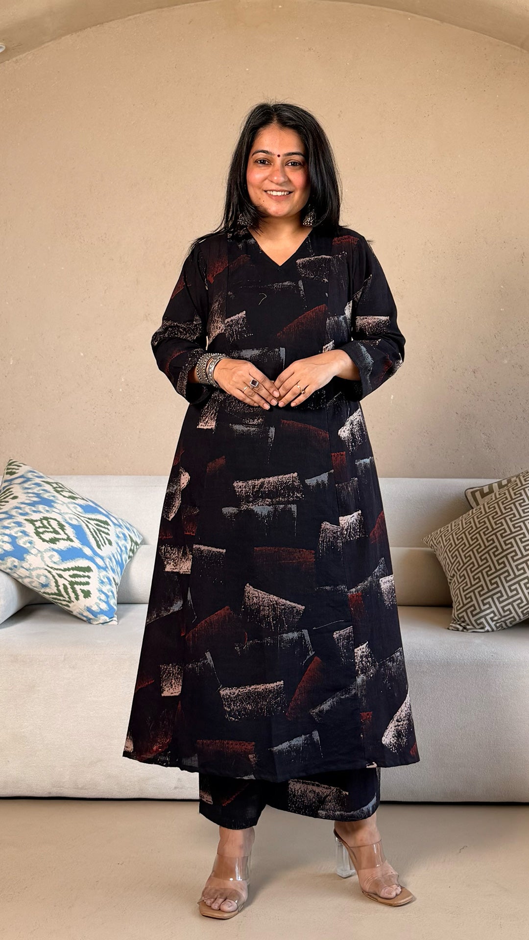 Shubha Ajrakh Cotton Hand Block Kurta - Black